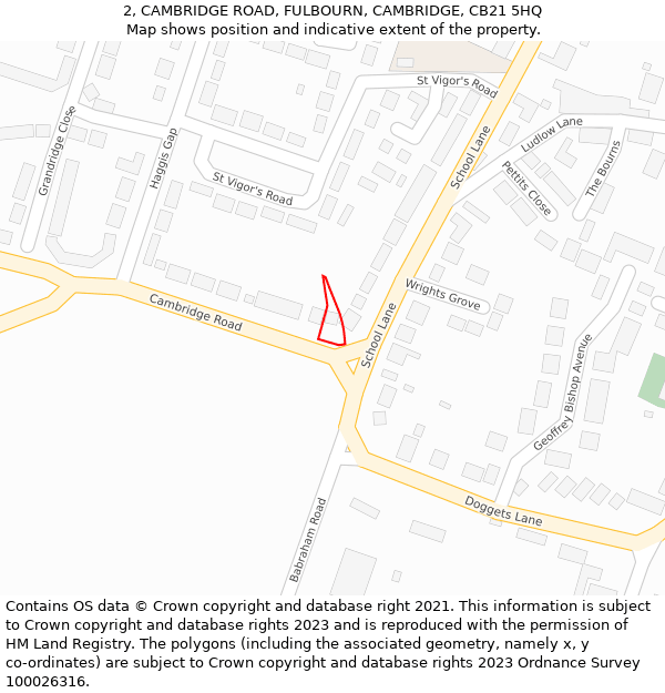 2, CAMBRIDGE ROAD, FULBOURN, CAMBRIDGE, CB21 5HQ: Location map and indicative extent of plot