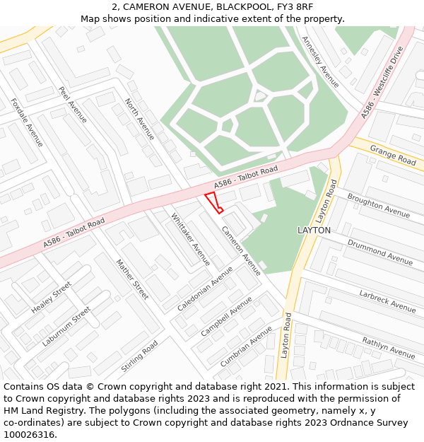 2, CAMERON AVENUE, BLACKPOOL, FY3 8RF: Location map and indicative extent of plot