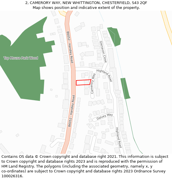 2, CAMERORY WAY, NEW WHITTINGTON, CHESTERFIELD, S43 2QF: Location map and indicative extent of plot