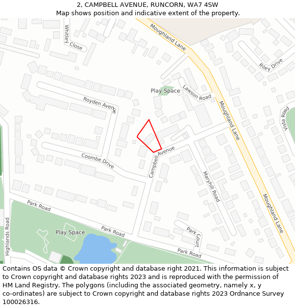 2, CAMPBELL AVENUE, RUNCORN, WA7 4SW: Location map and indicative extent of plot