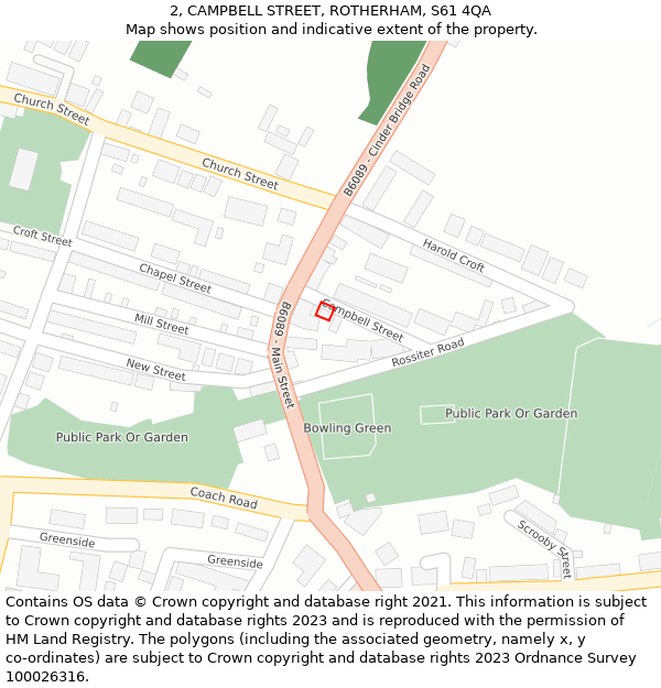 2, CAMPBELL STREET, ROTHERHAM, S61 4QA: Location map and indicative extent of plot