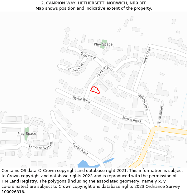 2, CAMPION WAY, HETHERSETT, NORWICH, NR9 3FF: Location map and indicative extent of plot