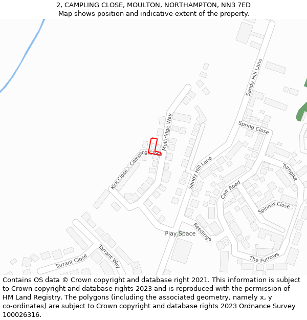 2, CAMPLING CLOSE, MOULTON, NORTHAMPTON, NN3 7ED: Location map and indicative extent of plot