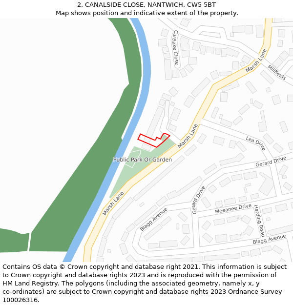 2, CANALSIDE CLOSE, NANTWICH, CW5 5BT: Location map and indicative extent of plot