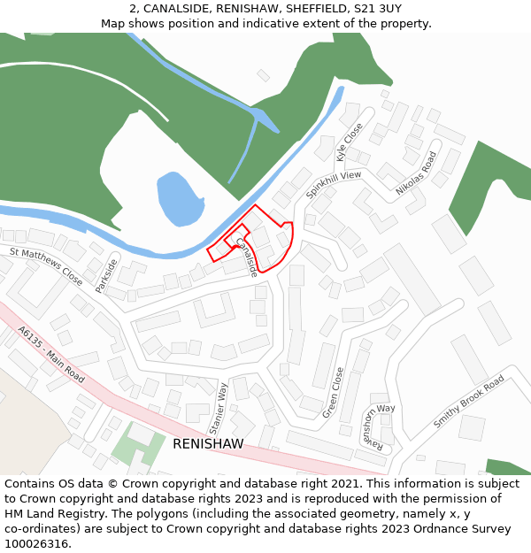 2, CANALSIDE, RENISHAW, SHEFFIELD, S21 3UY: Location map and indicative extent of plot