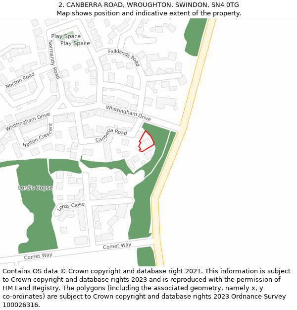 2, CANBERRA ROAD, WROUGHTON, SWINDON, SN4 0TG: Location map and indicative extent of plot