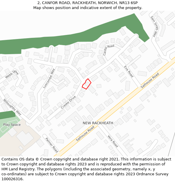 2, CANFOR ROAD, RACKHEATH, NORWICH, NR13 6SP: Location map and indicative extent of plot