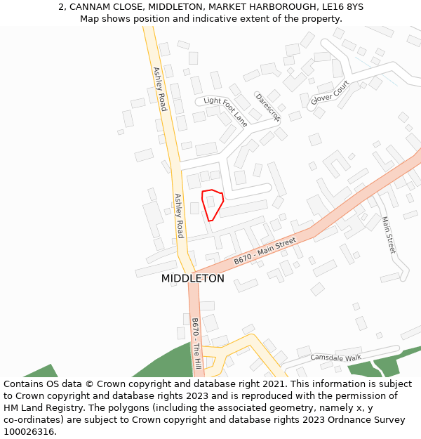2, CANNAM CLOSE, MIDDLETON, MARKET HARBOROUGH, LE16 8YS: Location map and indicative extent of plot
