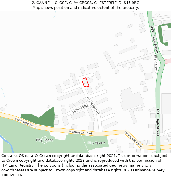 2, CANNELL CLOSE, CLAY CROSS, CHESTERFIELD, S45 9RG: Location map and indicative extent of plot