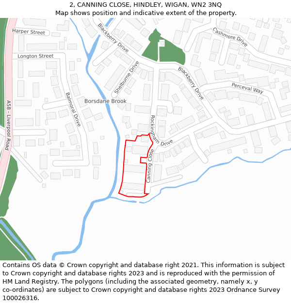 2, CANNING CLOSE, HINDLEY, WIGAN, WN2 3NQ: Location map and indicative extent of plot