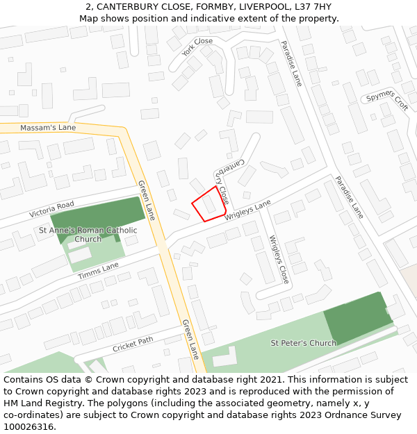 2, CANTERBURY CLOSE, FORMBY, LIVERPOOL, L37 7HY: Location map and indicative extent of plot