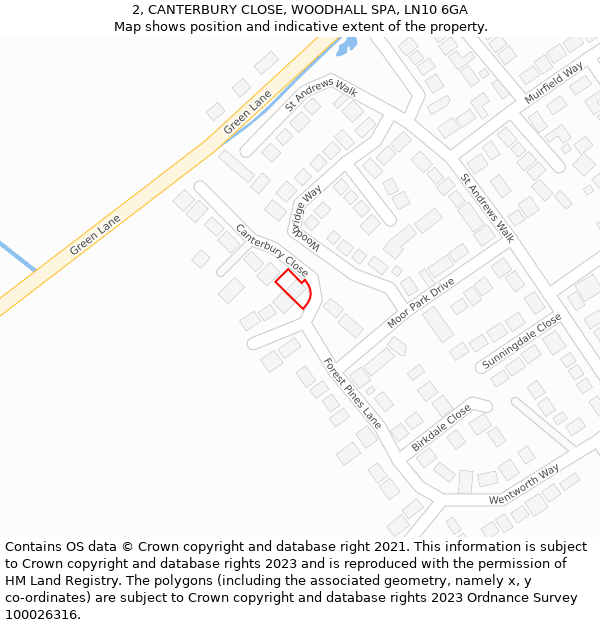 2, CANTERBURY CLOSE, WOODHALL SPA, LN10 6GA: Location map and indicative extent of plot