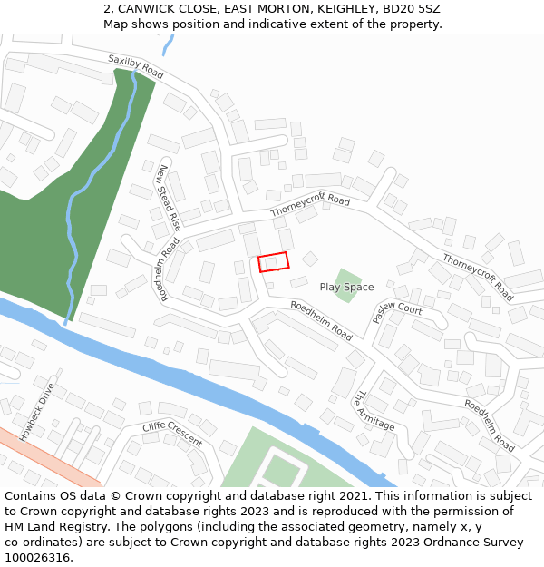 2, CANWICK CLOSE, EAST MORTON, KEIGHLEY, BD20 5SZ: Location map and indicative extent of plot