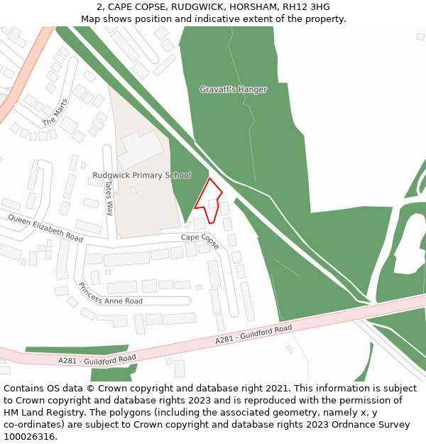 2, CAPE COPSE, RUDGWICK, HORSHAM, RH12 3HG: Location map and indicative extent of plot