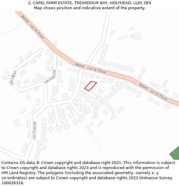 2, CAPEL FARM ESTATE, TREARDDUR BAY, HOLYHEAD, LL65 2BX: Location map and indicative extent of plot