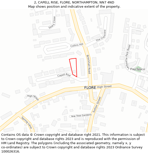 2, CAPELL RISE, FLORE, NORTHAMPTON, NN7 4ND: Location map and indicative extent of plot