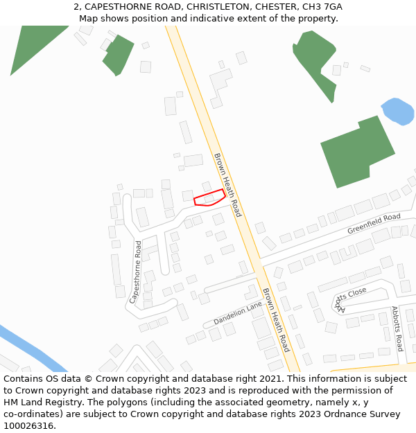 2, CAPESTHORNE ROAD, CHRISTLETON, CHESTER, CH3 7GA: Location map and indicative extent of plot