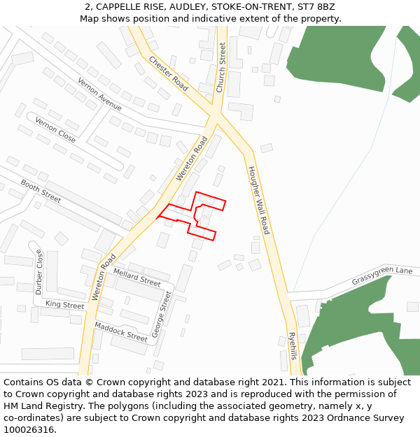 2, CAPPELLE RISE, AUDLEY, STOKE-ON-TRENT, ST7 8BZ: Location map and indicative extent of plot