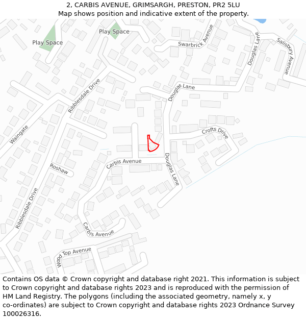 2, CARBIS AVENUE, GRIMSARGH, PRESTON, PR2 5LU: Location map and indicative extent of plot