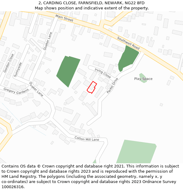 2, CARDING CLOSE, FARNSFIELD, NEWARK, NG22 8FD: Location map and indicative extent of plot