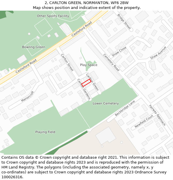 2, CARLTON GREEN, NORMANTON, WF6 2BW: Location map and indicative extent of plot