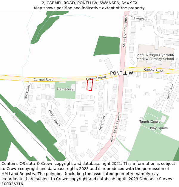 2, CARMEL ROAD, PONTLLIW, SWANSEA, SA4 9EX: Location map and indicative extent of plot