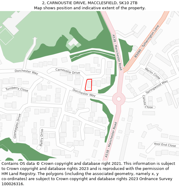 2, CARNOUSTIE DRIVE, MACCLESFIELD, SK10 2TB: Location map and indicative extent of plot