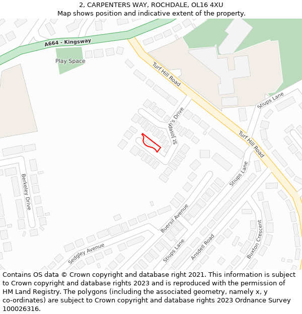 2, CARPENTERS WAY, ROCHDALE, OL16 4XU: Location map and indicative extent of plot