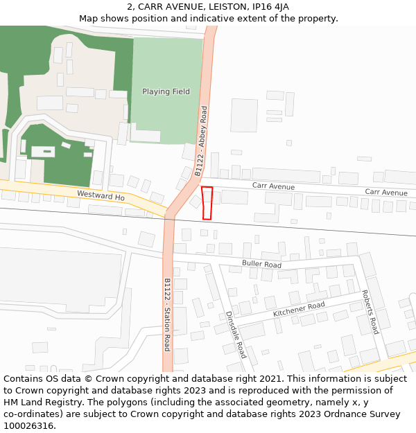 2, CARR AVENUE, LEISTON, IP16 4JA: Location map and indicative extent of plot