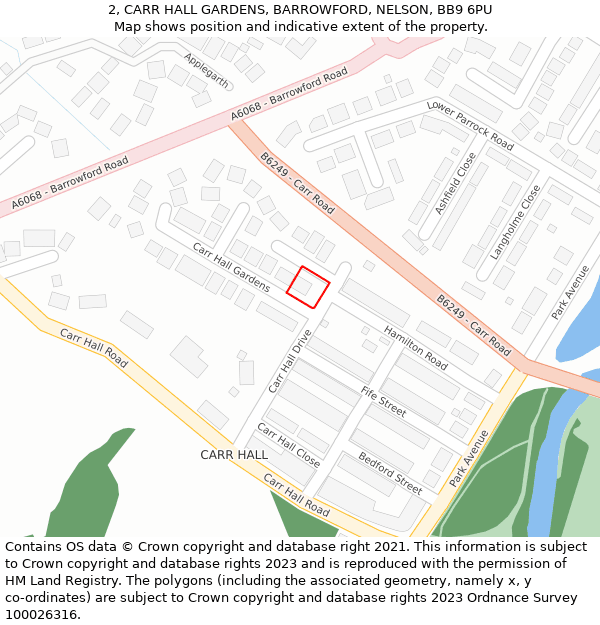 2, CARR HALL GARDENS, BARROWFORD, NELSON, BB9 6PU: Location map and indicative extent of plot