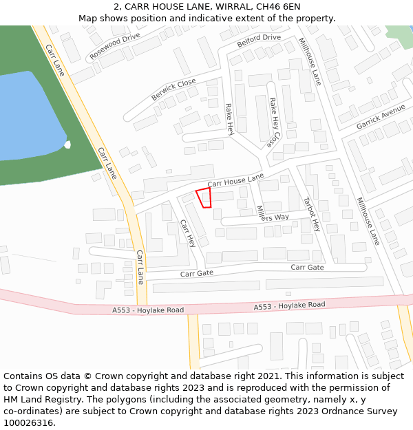 2, CARR HOUSE LANE, WIRRAL, CH46 6EN: Location map and indicative extent of plot