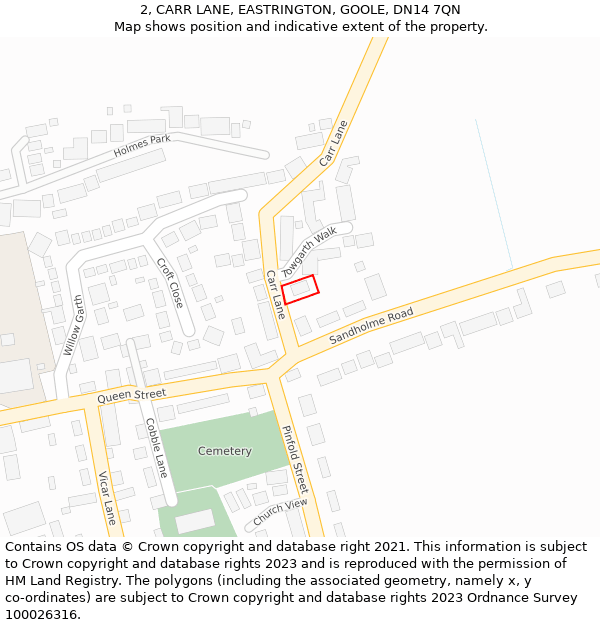 2, CARR LANE, EASTRINGTON, GOOLE, DN14 7QN: Location map and indicative extent of plot
