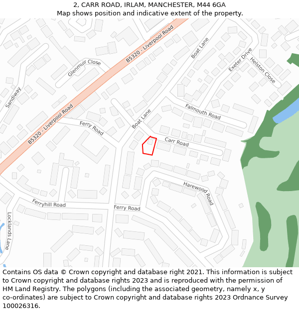 2, CARR ROAD, IRLAM, MANCHESTER, M44 6GA: Location map and indicative extent of plot