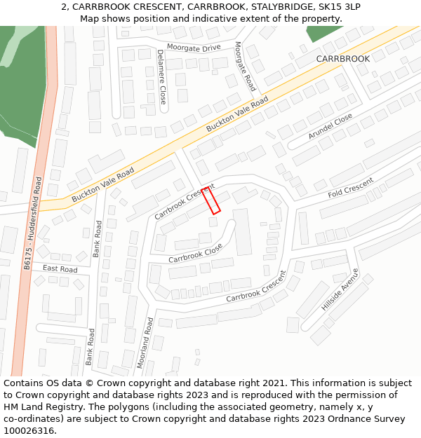 2, CARRBROOK CRESCENT, CARRBROOK, STALYBRIDGE, SK15 3LP: Location map and indicative extent of plot