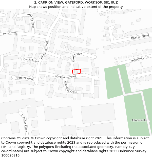 2, CARRION VIEW, GATEFORD, WORKSOP, S81 8UZ: Location map and indicative extent of plot