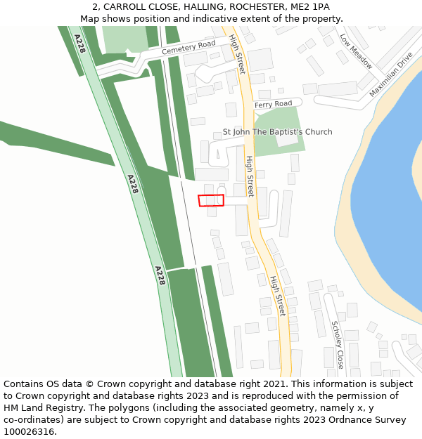 2, CARROLL CLOSE, HALLING, ROCHESTER, ME2 1PA: Location map and indicative extent of plot