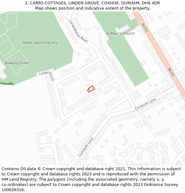2, CARRS COTTAGES, LINDEN GROVE, COXHOE, DURHAM, DH6 4DR: Location map and indicative extent of plot