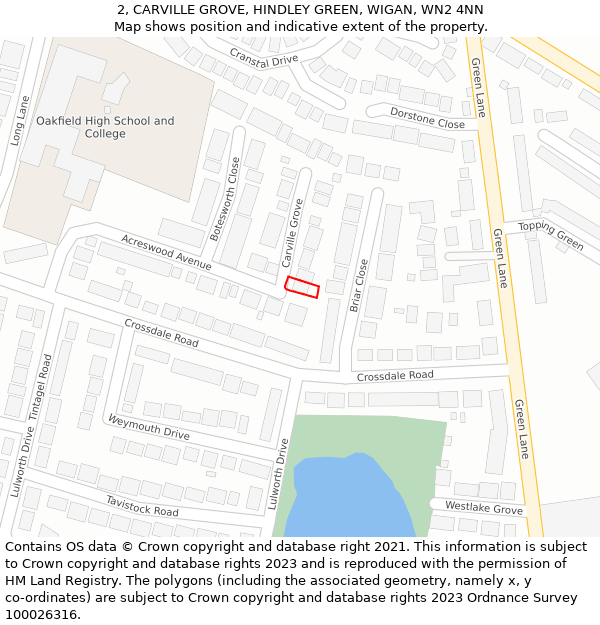 2, CARVILLE GROVE, HINDLEY GREEN, WIGAN, WN2 4NN: Location map and indicative extent of plot