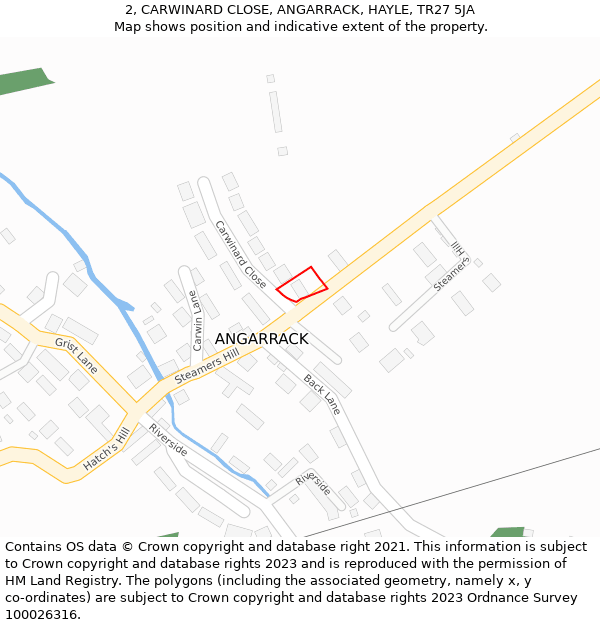 2, CARWINARD CLOSE, ANGARRACK, HAYLE, TR27 5JA: Location map and indicative extent of plot