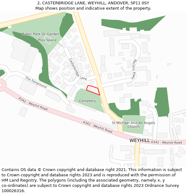 2, CASTERBRIDGE LANE, WEYHILL, ANDOVER, SP11 0SY: Location map and indicative extent of plot