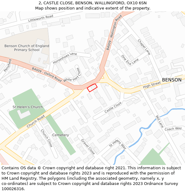 2, CASTLE CLOSE, BENSON, WALLINGFORD, OX10 6SN: Location map and indicative extent of plot