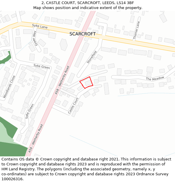 2, CASTLE COURT, SCARCROFT, LEEDS, LS14 3BF: Location map and indicative extent of plot