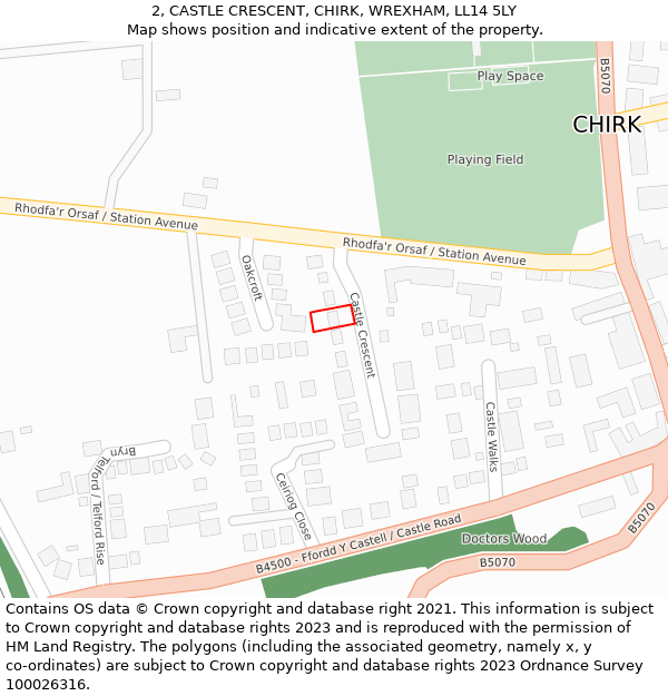 2, CASTLE CRESCENT, CHIRK, WREXHAM, LL14 5LY: Location map and indicative extent of plot