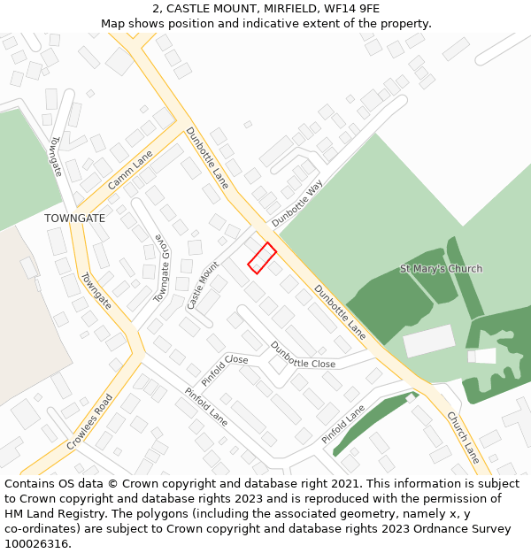2, CASTLE MOUNT, MIRFIELD, WF14 9FE: Location map and indicative extent of plot