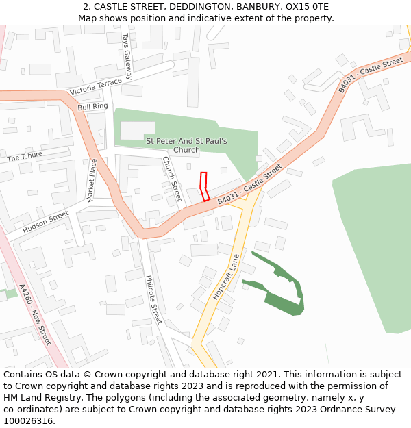2, CASTLE STREET, DEDDINGTON, BANBURY, OX15 0TE: Location map and indicative extent of plot