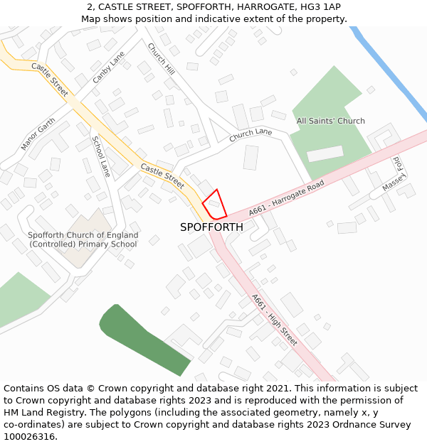 2, CASTLE STREET, SPOFFORTH, HARROGATE, HG3 1AP: Location map and indicative extent of plot