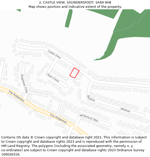 2, CASTLE VIEW, SAUNDERSFOOT, SA69 9AB: Location map and indicative extent of plot