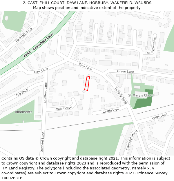 2, CASTLEHILL COURT, DAW LANE, HORBURY, WAKEFIELD, WF4 5DS: Location map and indicative extent of plot