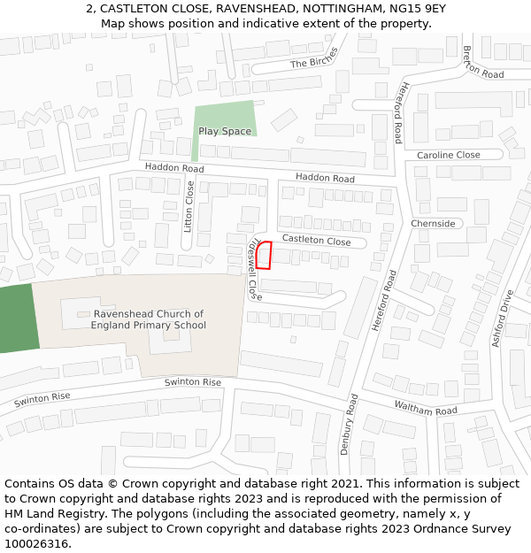 2, CASTLETON CLOSE, RAVENSHEAD, NOTTINGHAM, NG15 9EY: Location map and indicative extent of plot