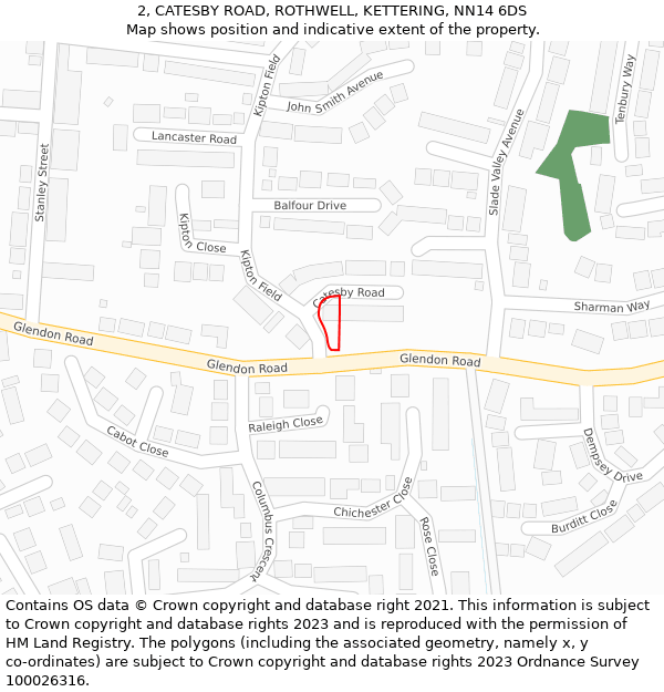 2, CATESBY ROAD, ROTHWELL, KETTERING, NN14 6DS: Location map and indicative extent of plot